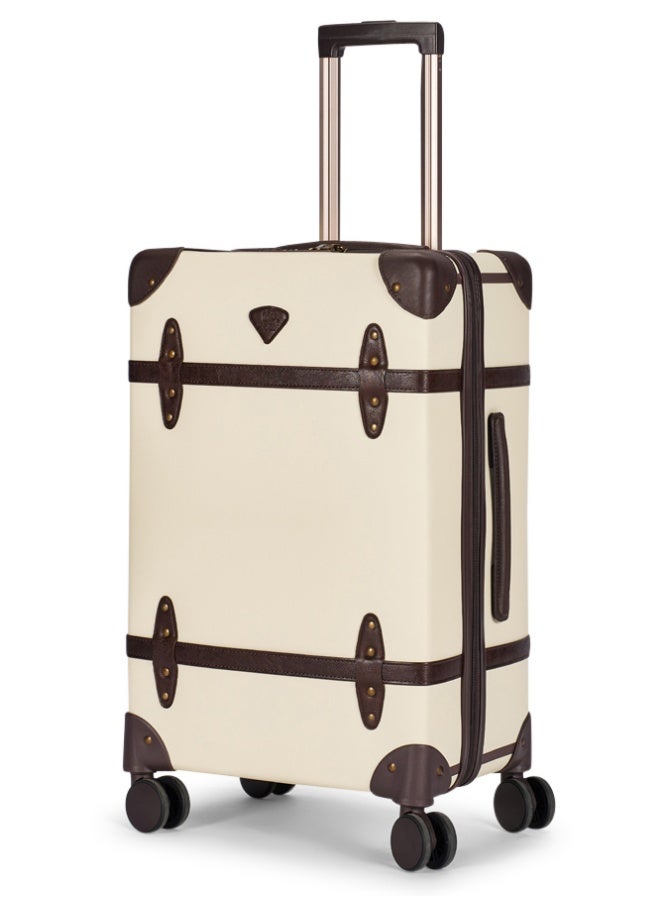 LIMRA Travel Bags Classic Leather Luggage 4 Pcs Set Beige/Dark Brown 28''-24''-20'''-14'''Inches - Image 5